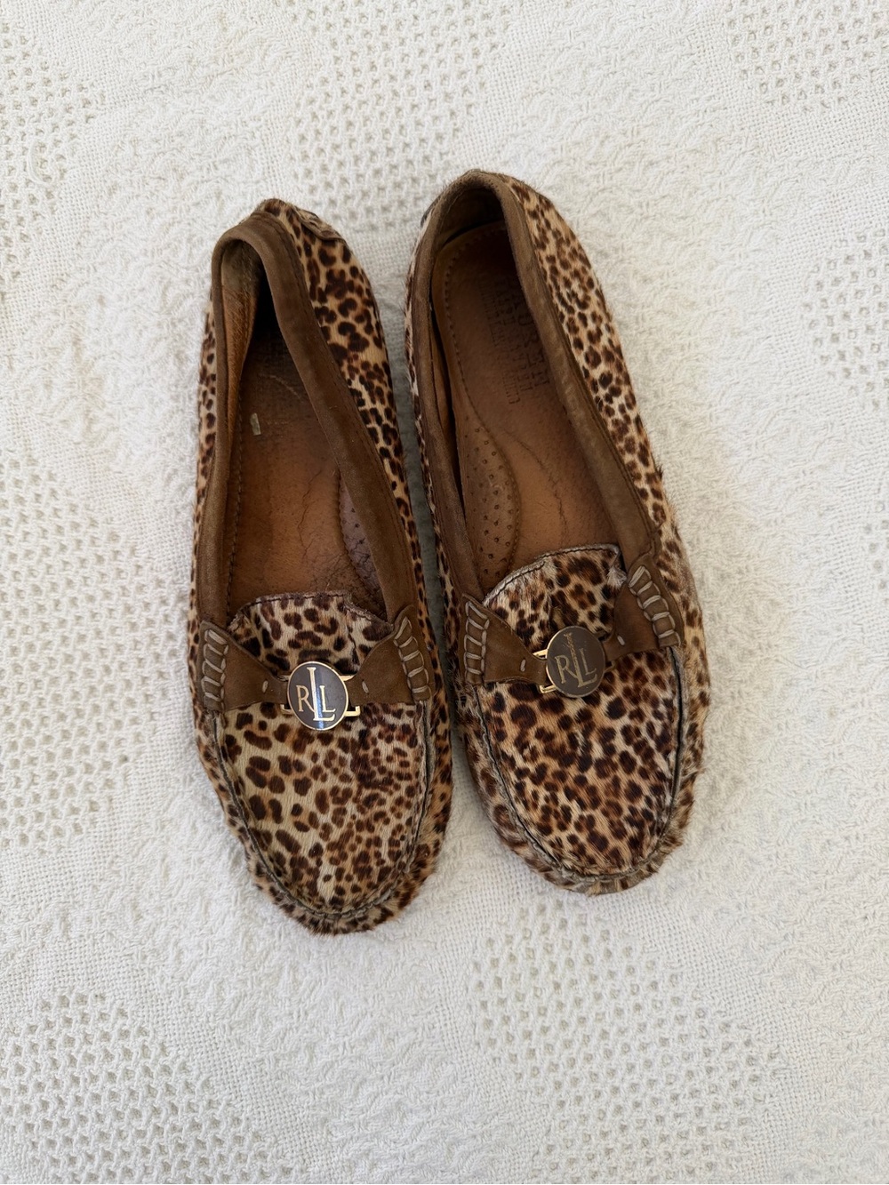 Ralph Lauren Leopard Print Moccasin Loafers - Brown